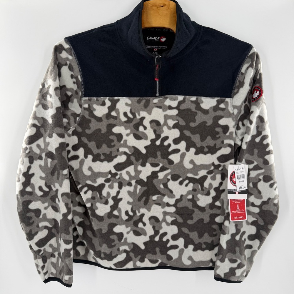 Canada Weathergear Mens XL Grey Camo 1/4 Zip Fleece Pullover CWG031Y3449